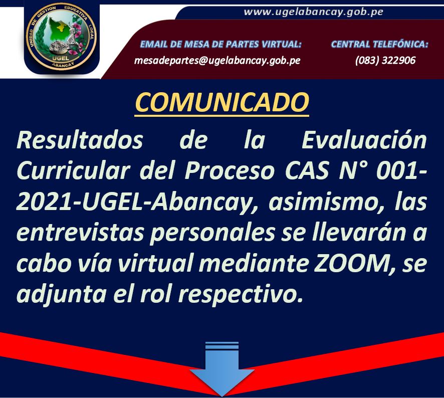 Comunicado N°03 Sobre El Proceso Cas N°001 2021 Ugel Abancay Ugel Abancay 4530