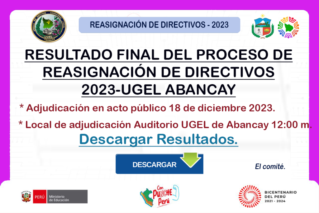 RESULTADO FINAL DE REASIGNACIÓN DE DIRECTIVOS/ADJUDICACIÓN DE PLAZAS ...