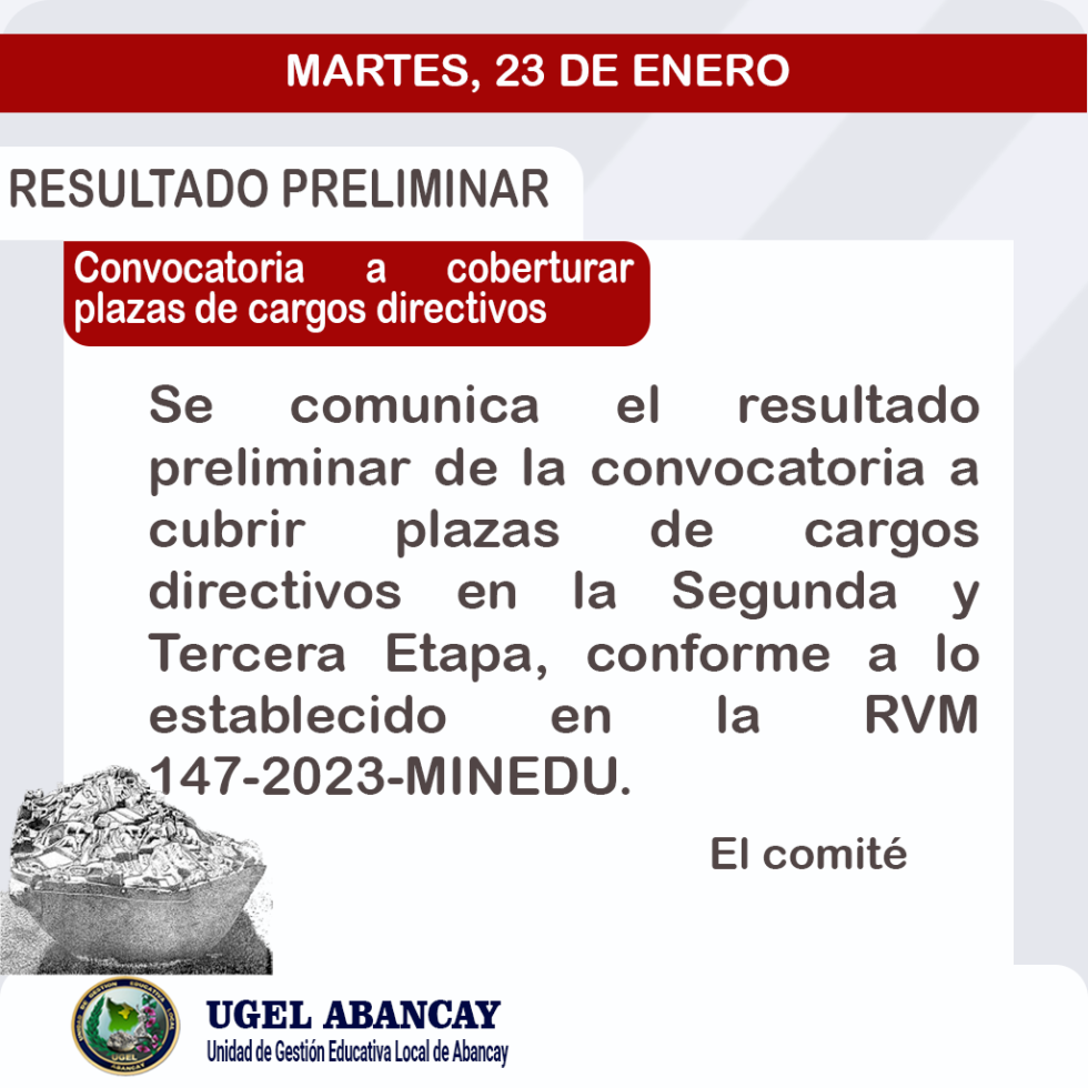 Resultado preliminar ENCARGATURA DIRECTIVOS 2024. UGEL Abancay