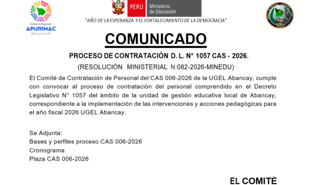 CONVOCATORIA CAS 006-2026 UGEL ABANCAY