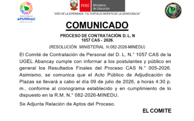CONVOCATORIA CAS 005-2026 UGEL ABANCAY