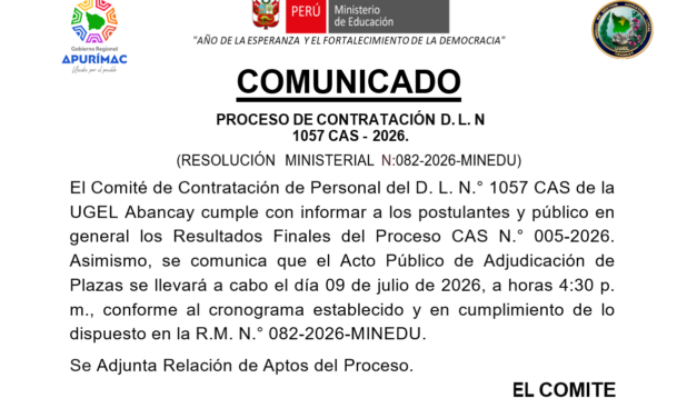 CONVOCATORIA CAS 005-2026 UGEL ABANCAY
